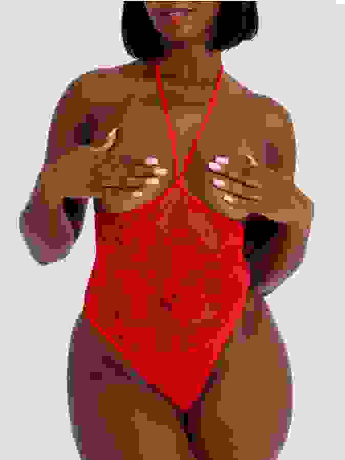 Lovehoney Treasure Chest Red Lace Body , Red, hi-res